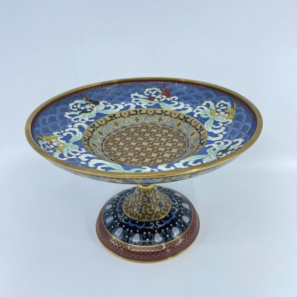 vintage chinese cloisonné enamel pedestal bowl - Picture 2 of 8